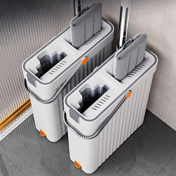 Flat Mop & Bucket Set - Wet Dry Floor Mop with 4 Washable And Reusable Microfiber Cloths - Cleaning for Floors, Yards, Bathroom - Essential Cleaning Supplies And Tools