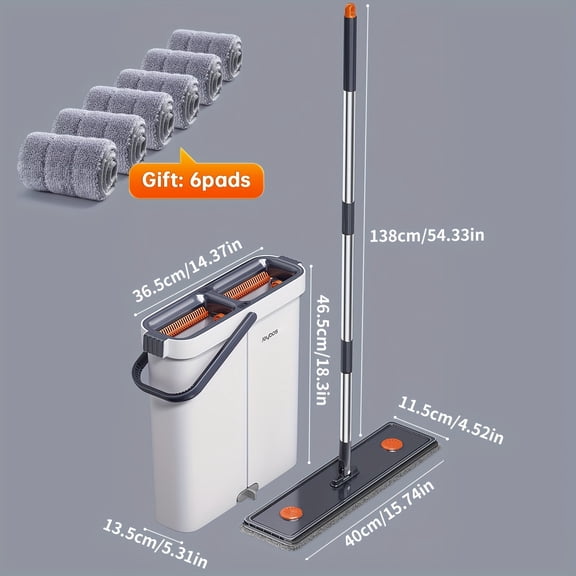 Flat Mop and Bucket System with Wringer, 12.99 or 15.7 Inch Wet and Dry Floor Mop, Includes 4 or 6 Washable Reusable Microfiber Pads for Wood, Tile and Wall Cleaning