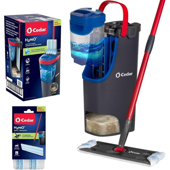 Flat Mop System with 1 Mop Head Refill | Quick Cleaning Tool | Clean with Clean Water | Machine Washable Reusable Microfiber Mop Pad | Safe on Wood Floors, Vinyl, Tile, Baseboards, Walls