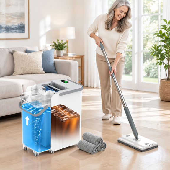 Flat Mop System with Detachable 5L Tank and Auto Spray for Floor Cleaning