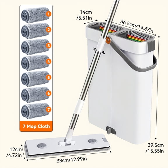 Flat Mop and Bucket Set, Wet and Dry Floor Cleaning System with 12.99 or 15.75 Inch Mop Head, 2, 4 or 7 Washable Microfiber Replacement Pads