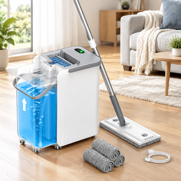 Flat Mop and Bucket System with 5L Detachable Tank and Auto Spray