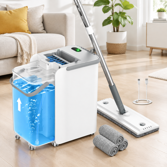 Flat Mop and Bucket System with Detachable 5L Tank and Auto Spray