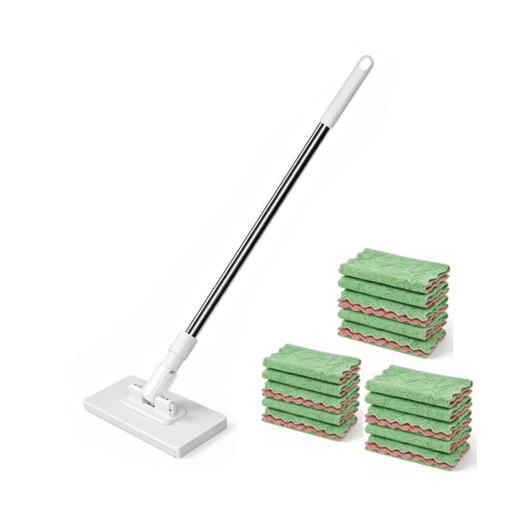 Flat Mop with 15 Reusable Washable Pads, 360° Rotating Head, Stainless Steel Long Handle for Wet and Dry Floor Cleaning