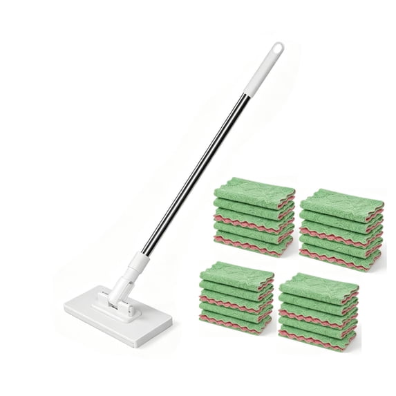 Flat Mop with 20 Reusable Washable Pads, 360° Rotating Head, Stainless Steel Long Handle for Wet and Dry Floor Cleaning