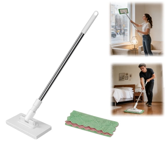 Flat Mop with 6 Reusable Washable Pads, 360° Rotating Head, Stainless Steel Long Handle for Wet and Dry Floor Cleaning