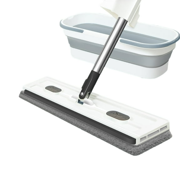Flat Mop with Washable Microfiber Pads and Collapsible Bucket for Home Floor Cleaning Hardwood Tile Laminate Use