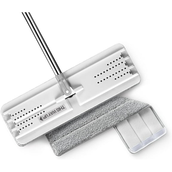 Flat Mops, Microfiber Mop for Floor Cleaning and Wall Cleaner, 50" Mop Handle with Flexible 13" Flat Head with a Microfiber Mop Pad - White