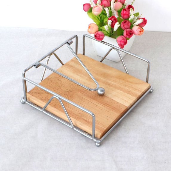 Flat Napkin Holder, Tissue Rack Stand for Kitchen Dining Table, Metal Napkin Dispenser with Weighted Arm, Square Tissue Holder for Farmhouse Kitchen Countertops Tables Tissue Storage Basket