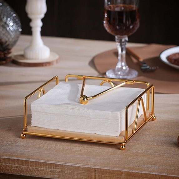 Flat Napkin Holder, Tissue Rack Stand for Kitchen Dining Table, Metal Napkin Dispenser with Weighted Arm, Square Tissue Holder for Farmhouse Kitchen Countertops Tables Tissue Storage Basket