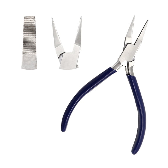 Flat Nose Serrated Jewelry Making Pliers with Spring 13 cm Wire Bending and Craft Tool with Blue Handle
