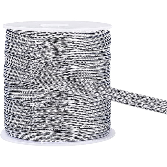 Flat Nylon Elastic Cords for DIY Accessories with 1Pc Plastic Empty Spools Silver 6mm 25.15~27.34 Yards(23~25m)/Roll
