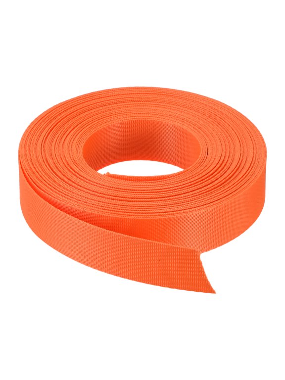 Flat Nylon Webbing Strap 1 inch 15 Yards Bright Orange for Backpack Luggage-rack