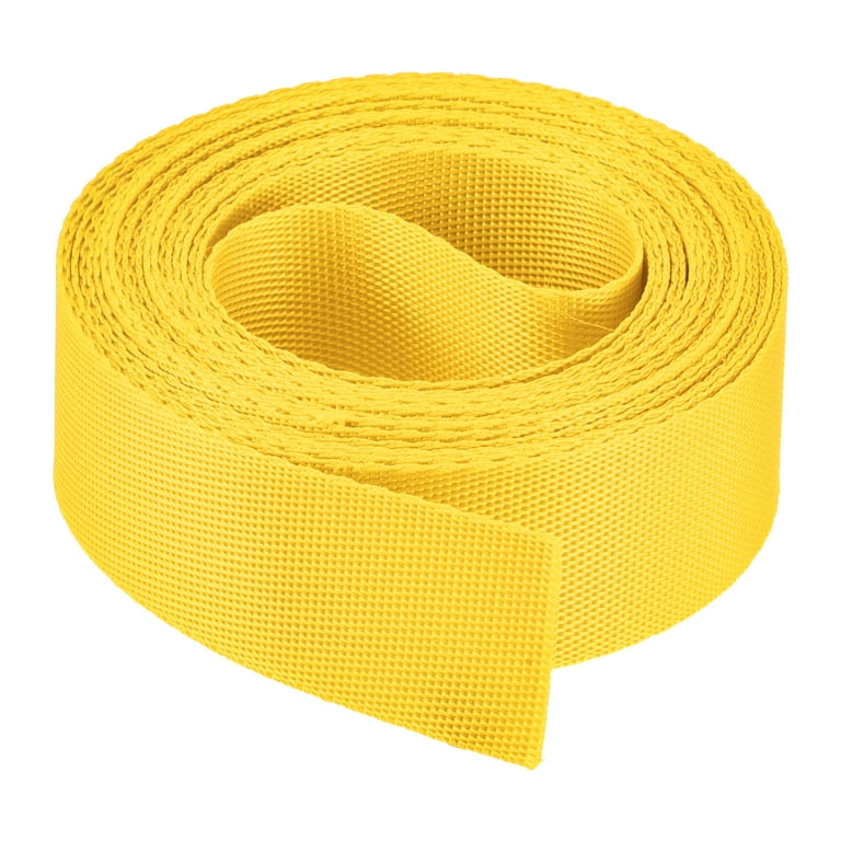 Flat Nylon Webbing Strap 1 Inch 4 Yards Yellow for Backpack, Luggage-rack 