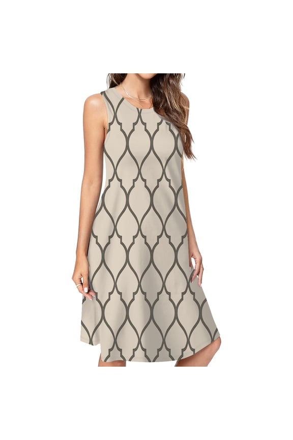 Flat Outline Moroccan Pattern Dress Loose Women'S Dress Beach Dresses With Pockets Dresses For Womens