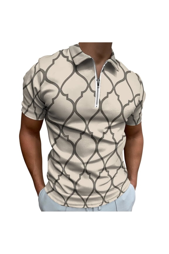 Flat Outline Moroccan Pattern Men Zipper T-shirt Summer Casual Short Sleeve T-shirt Top