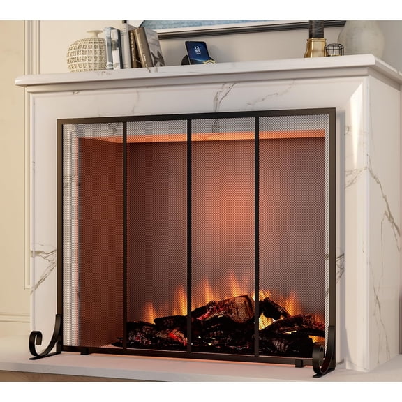 Flat Panel Fireplace Screen Spark Guard Wrought Metal Gate Cover for Home, Decorative Mesh Fire Place Safety Fence,Baby Safe Spark Guard Protector