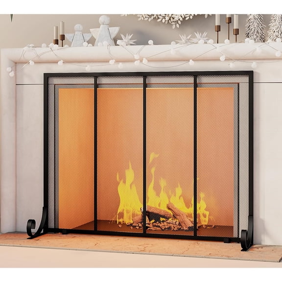 Flat Panel Fireplace Screen Spark Guard Wrought Metal Gate Cover for Home, Decorative Mesh Fire Place Safety Fence,Baby Safe Spark Guard Protector
