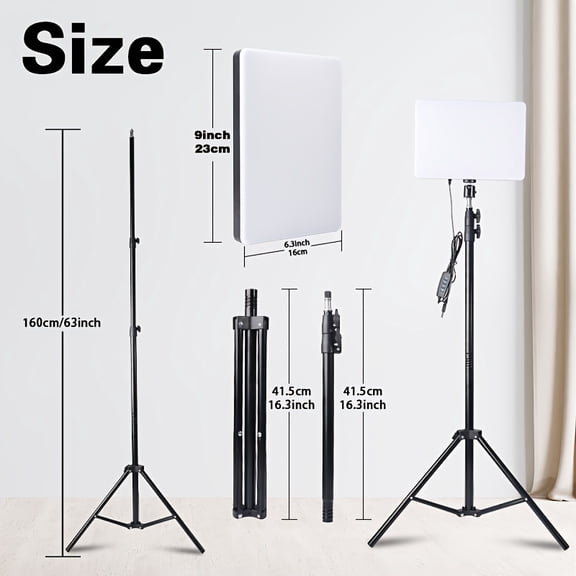 Flat Panel LED Fill Light Kit with 63" Tripod & Phone Clip, 360 Rotation, 3 Color Modes, USB Powered for Streaming, Recording, Photography