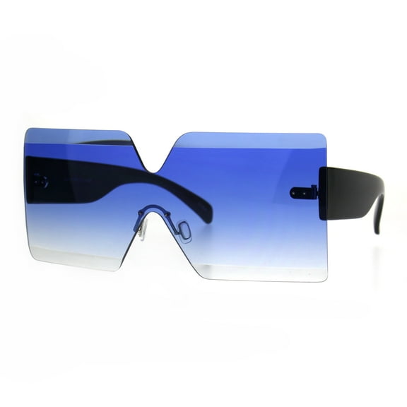 Flat Panel Shield Rectangle Robotic 80s Futurist Disco Funk Sunglasses Blue