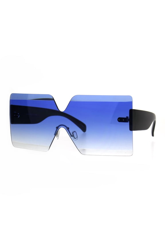 Flat Panel Shield Rectangle Robotic 80s Futurist Disco Funk Sunglasses Blue