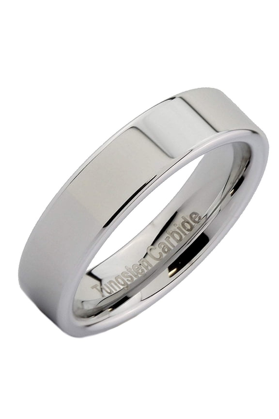 Flat Pipe Cut Unisex 5mm White Tungsten Carbide Wedding Ring Mirror Polished Band