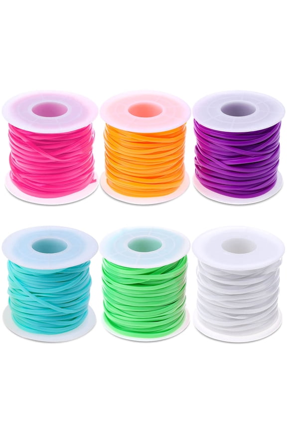Flat Plastic Lanyard String, 6 Rolls Gimp Cord for Weaving Bracelets Keychains Crafts, Multicolor Crafting Kit