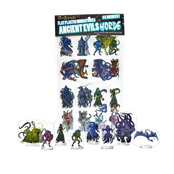 Arcknight Flat Plastic Miniatures: Ancient Evils HORDE; 31 Unique Evil-Themed Enemy Minis for DnD 5e and Pathfinder; Affordable, Skinny Figurines for Dungeons and Dragons and other Tabletop RPG games