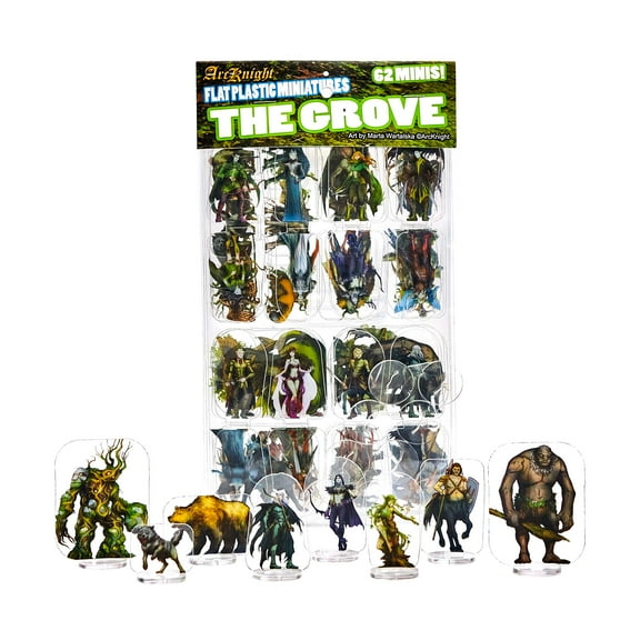 Arcknight Flat Plastic Miniatures: The Grove; 62 Unique Forest-Themed Minis for DnD 5e and Pathfinder; Affordable, Skinny Figurines for Dungeons and Dragons and other Tabletop RPG games