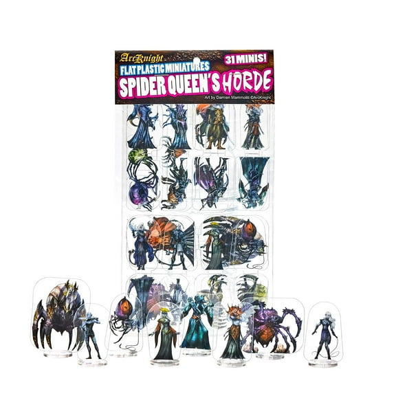 Arcknight Flat Plastic Miniatures: Spider Queen's HORDE; 31 Unique Arachnid and Drow-Themed Enemy Minis for DnD 5e and Pathfinder; Affordable, Skinny Figurines for Dungeons and Dragons