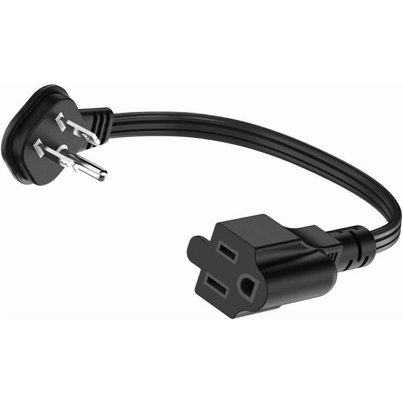 Flat Plug 1Ft Short Extension Cord, 90-Degree Plug Low Profile Power Adapter, 3-Prong Indoor Grounded Small Extension Cord Black 16AWG 13A 1625W 1 Pack