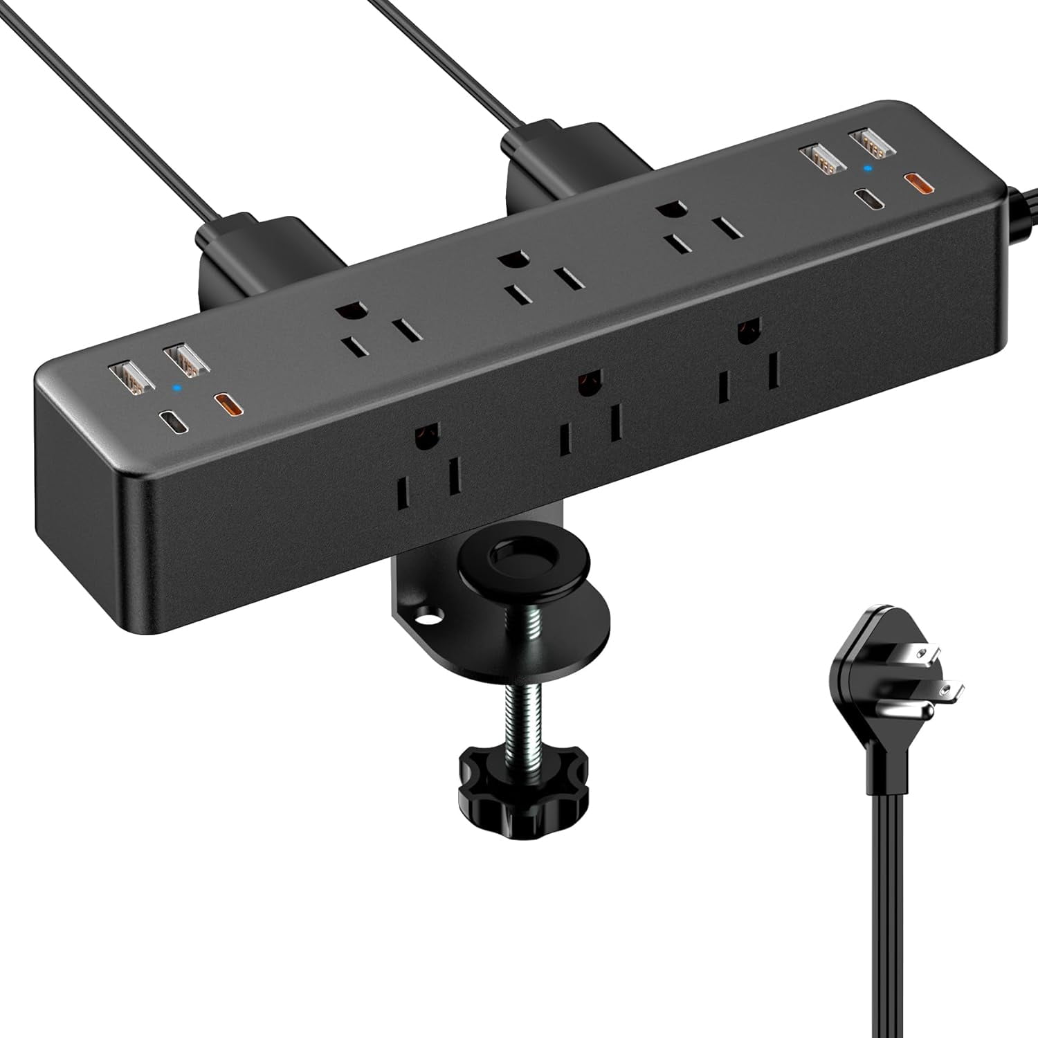 Flat Plug Desk Clamp Power Strip 10FT, 40W Total Fast Charging Station ...