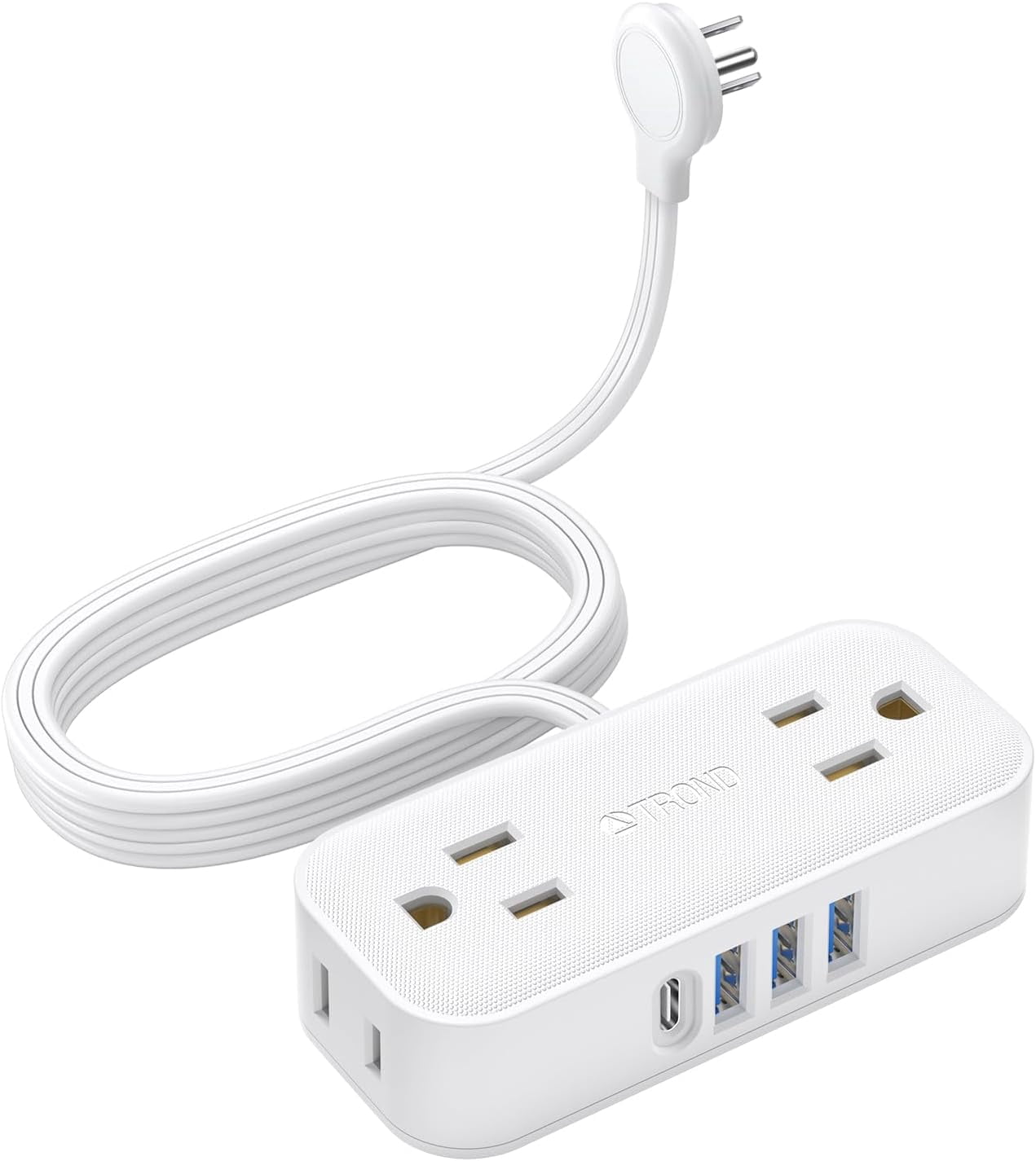 Flat Plug Extension Cord 10 FT, White Power Strip with 4 Widely Spaced ...