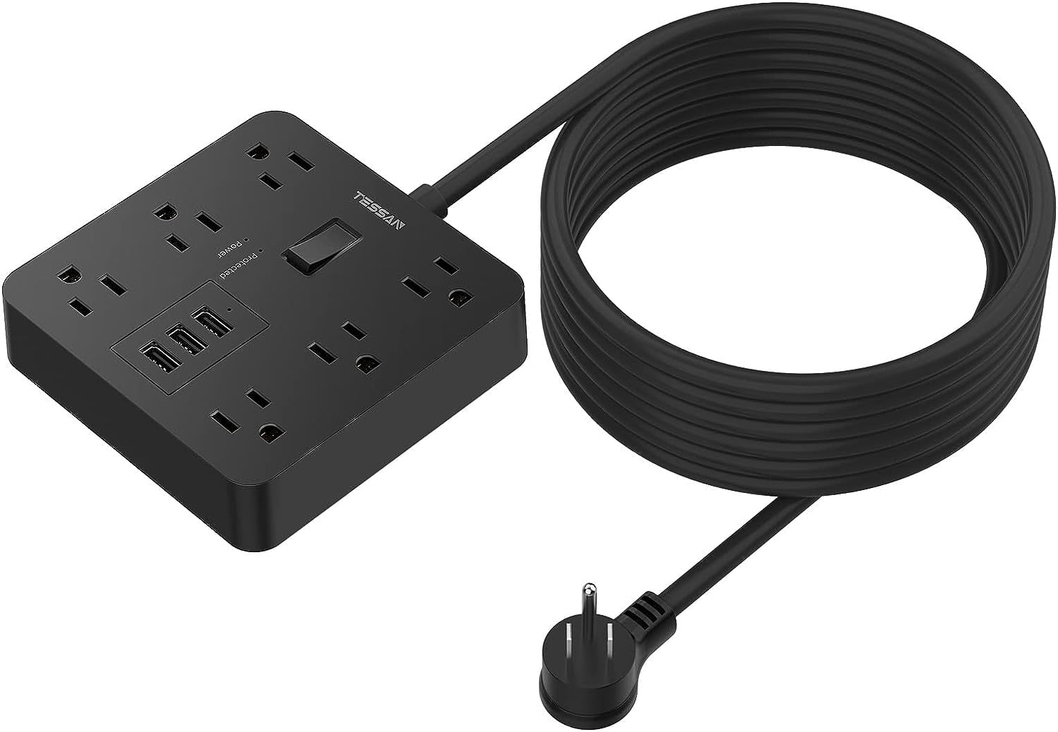 Flat Plug Extension Cord 15 Ft, Surge Protector Power Strip with 6