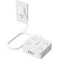 thumbnail image 1 of Flat Plug Extension Cord, 5 Ft Surge Protector Power Strip with 3 USB (1 USB C) 8 Outlets, 900J Surge Protection, 3 Sided Outlet Extender with Power Switch for Dorm Room Essentials, White, 1 of 7