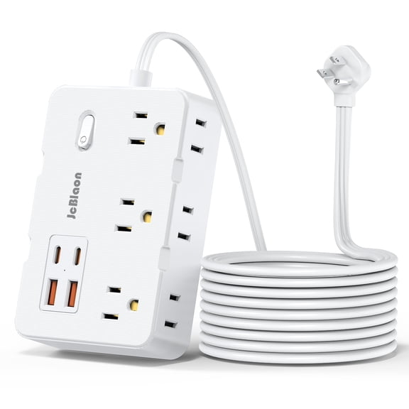 Flat Plug Extension Cord Indoor 5 Feet, Power Bars with Surge Protector, LAJCAEN Power Strip with 6 Multiple Outlets 4 USB Ports (2 USB C), Surge Protection for Dorm Room Home Office, White