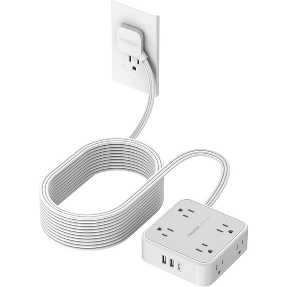 Flat Plug Long Extension Cord 25 Ft, Power Strip Surge Protector with 8 ...
