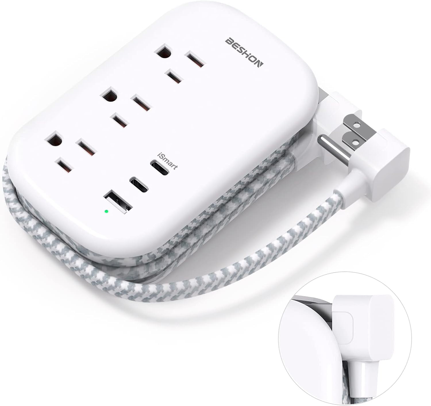Flat Plug Power Strip, 3 Outlets with 3 USB Ports(2 USB C), Ultra Flat