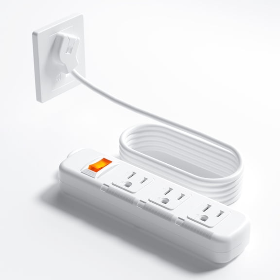 Flat Plug Power Strip Surge Protector 3 Outlets, Extension Cord 3 ft 3 Prong, 300J, 10A/1250W, Overload protection Switch, Plug Strip for Home Office, Child Safety Slide Outlet Covers, SGS Approved
