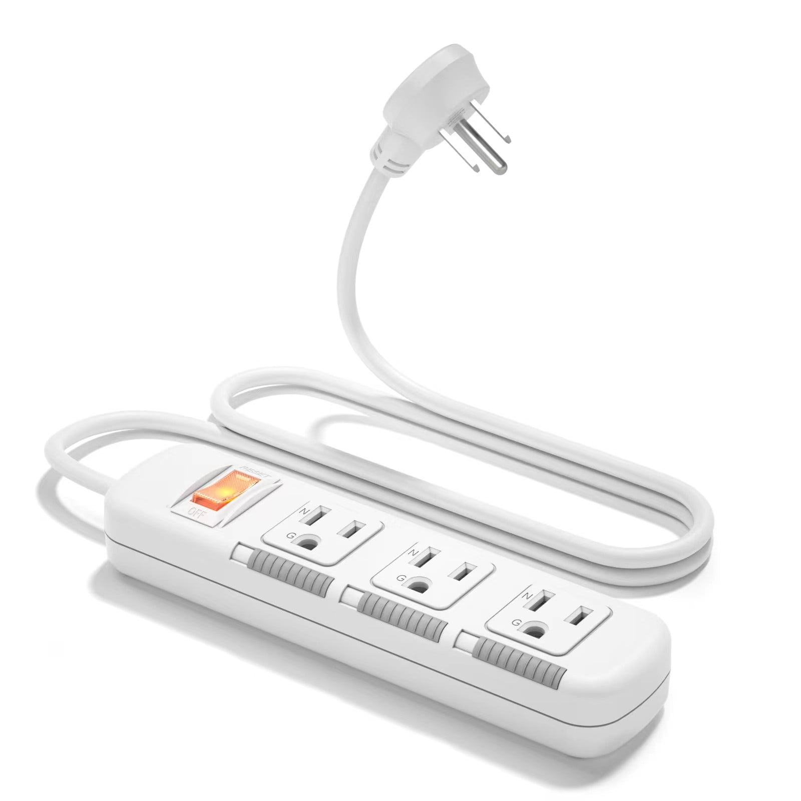 Flat Plug Power Strip Surge Protector 3 Outlets, Extension Cord 3 ft 3