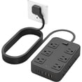 thumbnail image 1 of Flat Plug Power Strip Surge Protector 5 Ft Extension Cord with 12 AC Outlets 6 USB Ports 3 Side Multi Plug Outlet Extender Home Office Kitchen Dorm Room Wall Desk Charging Station ETL Listed, 1 of 3