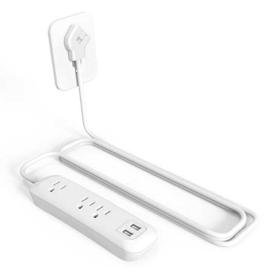 Flat Plug Power Strip Surge Protector with usb Ports, White Extension Cord 6 Feet 3 Prong, 3 outlets, 2 USB Ports, 1250W/10A, 300J, Wall Mountable, Plug Strip for Home Office, SGS Approved