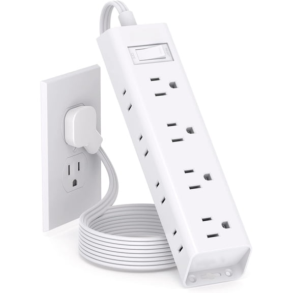 Flat Plug Power Strip,  Thin Flat Extension Cord -  12 Widely AC 3 Sides Multiple Outlets, 5Ft, 1050J Surge Protector, Wall Mount, Desk  Station for  Office Dorm Room Essentials