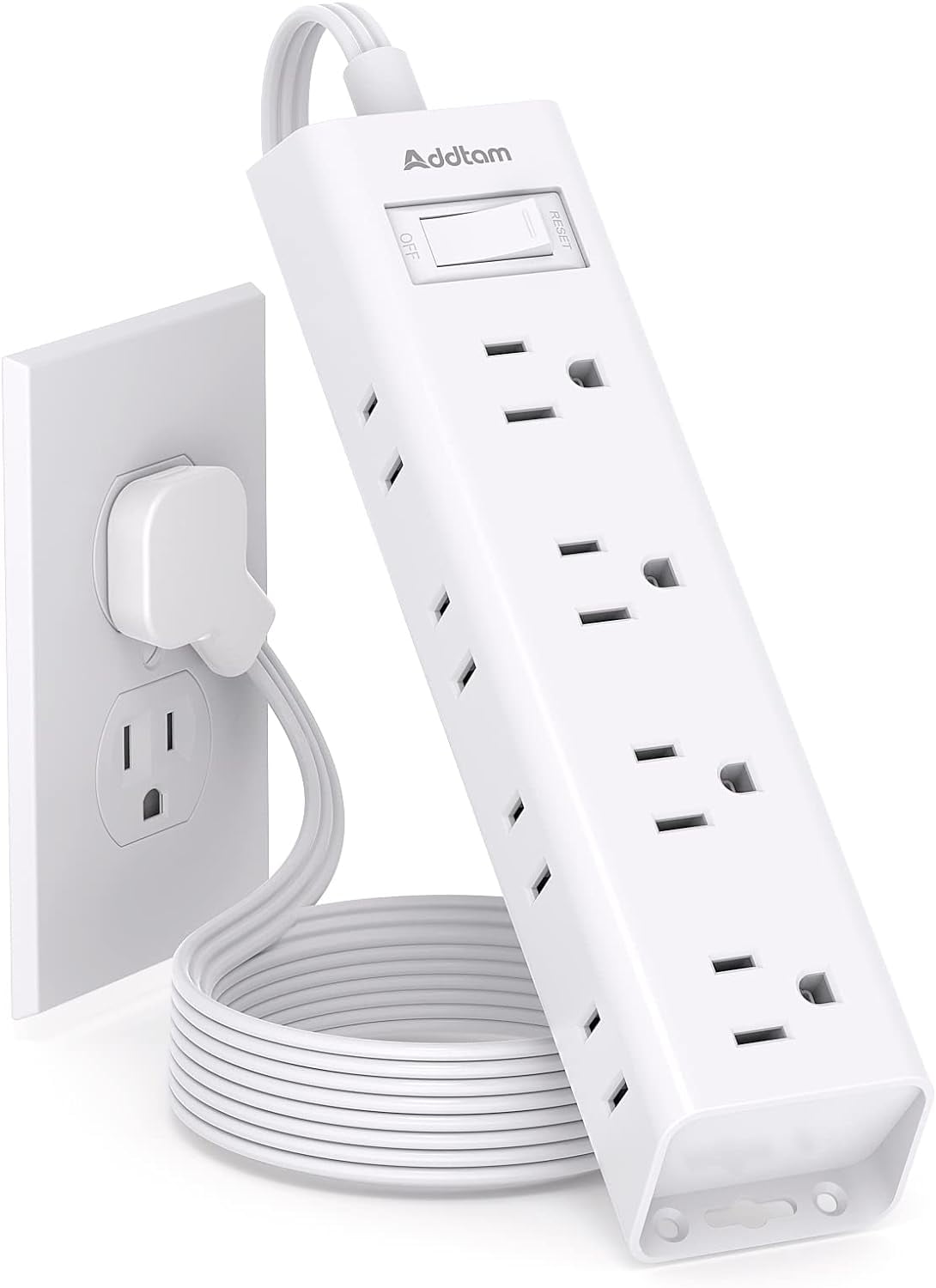 Flat Plug Power Strip, Ultra Thin Flat Extension Cord - 12 Outlet 3 Sides Multiple Outlets, 5Ft, 1050J Surge Protector, Wall Mount, Desk Charging Station for Home Office Dorm Room Essentials