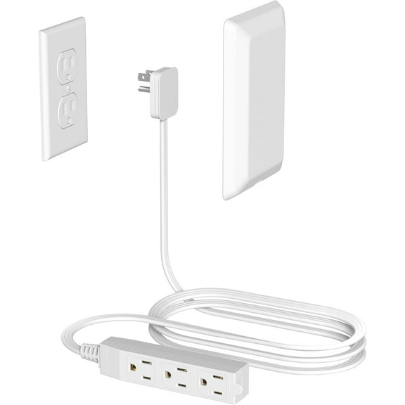 Flat Plug Power Strip Wall Outlet, 3 AC Outlets, Ultra Thin Extension Cord, Multi Socket Extender for Home Office, Dorm Room Essentials for Girls and Boys (White 5ft)
