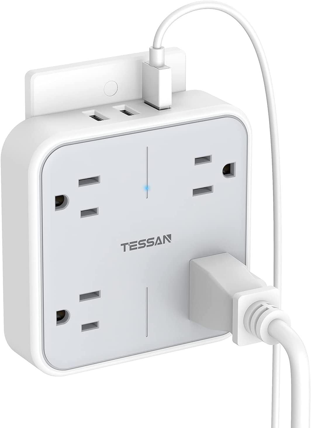 TESSAN 5 ft Ultra Thin Extension Cord with 3 USB Wall Charger(1 USB C Port)