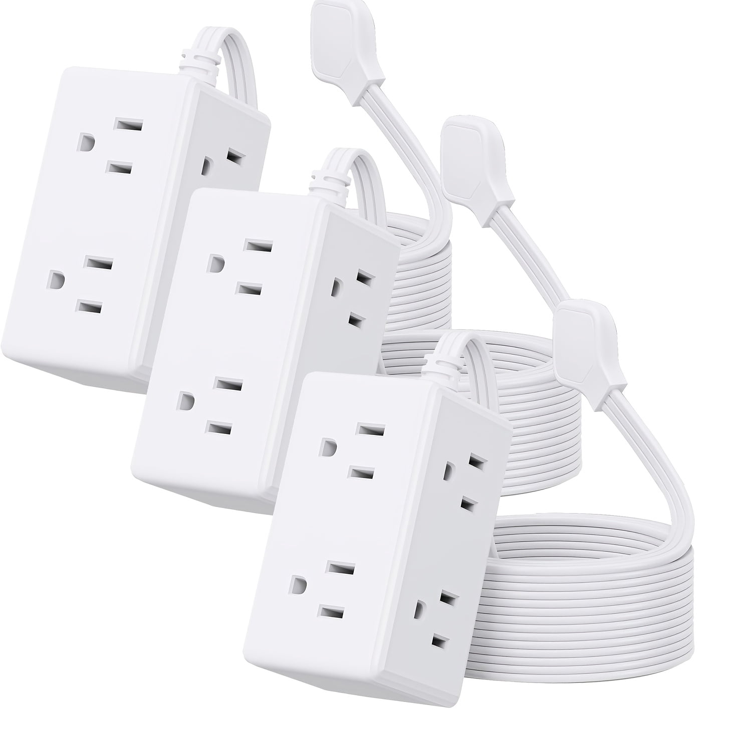 Flat Plug Socket Expander 1/2/3 Pack - 6ft Wall-Mount Extension Cord ...