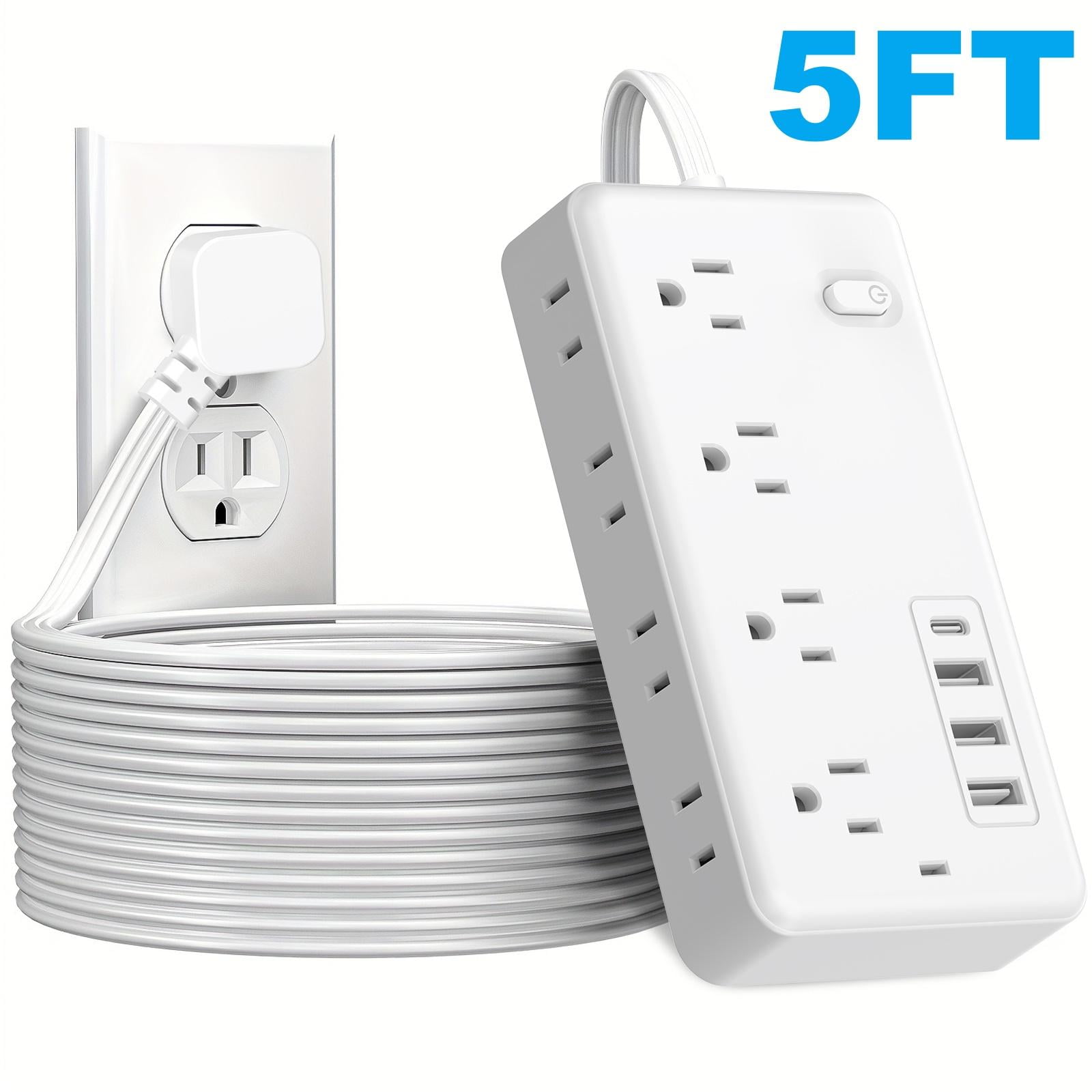 Flat Plug Surge Protector Outlet Extender Power Strip with Extension Cord, 8 AC Outlets, 4 USB Charging Ports (3 USB A & 1 USB C), Desk Charging Station, Compact Power Strip Outlet Extender for Home