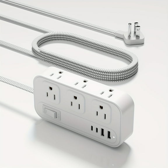 Flat Plug Surge Protector with 6 Outlets, 4 USB Ports (2A/2C), 5Ft Flat Cord, Compact Wall Mount Desk Charging Station for Home Office Dorm Travel