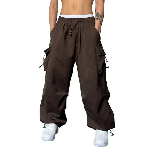 Flat Pocket Parachute Pants for Men Casual Baggy Cargo Pants Unisex Street Y2K Pants Drawstring Trouser
